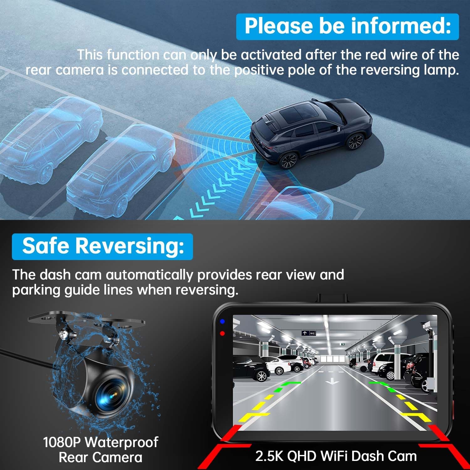 2.5K QHD Dash Cam Front and Rear with 64GB Card — image 3