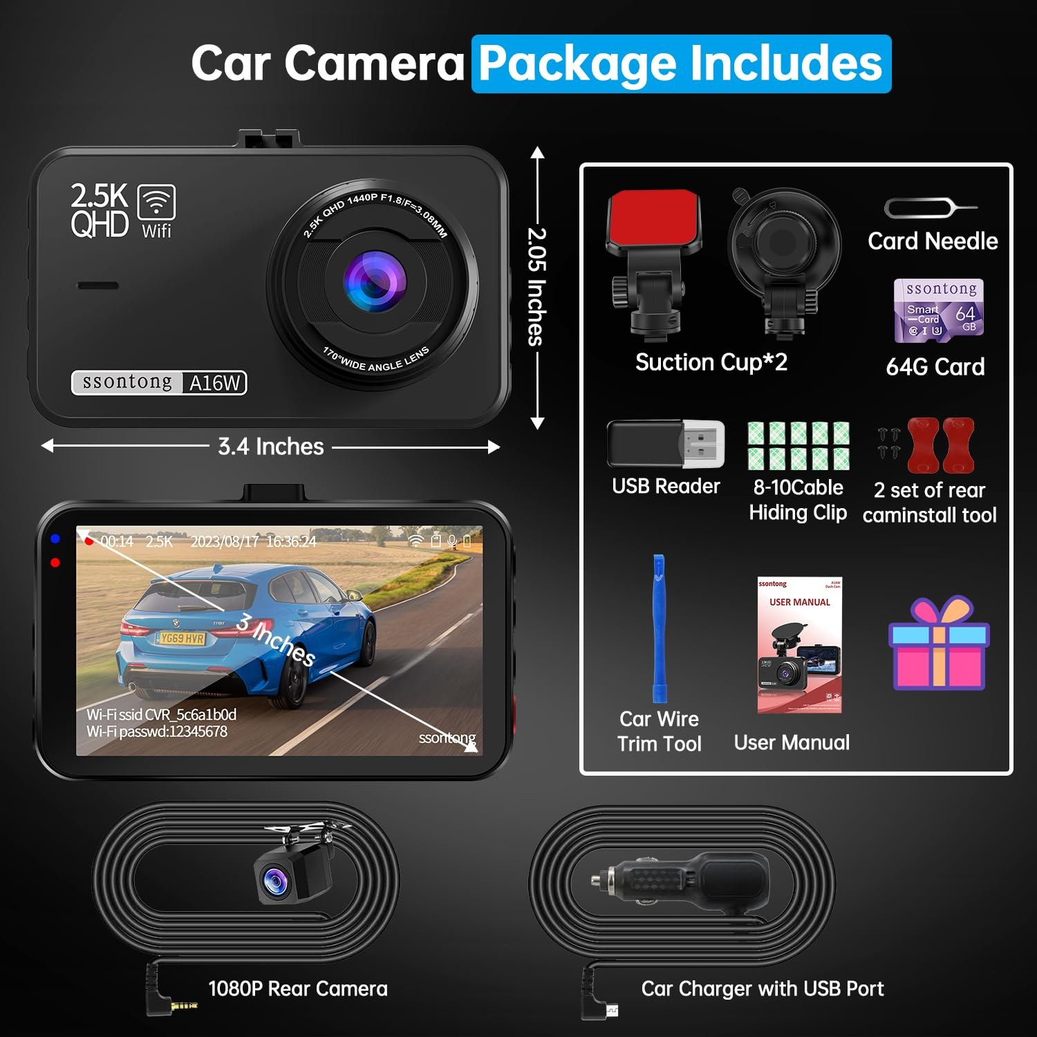 2.5K QHD Dash Cam Front and Rear with 64GB Card — image 8
