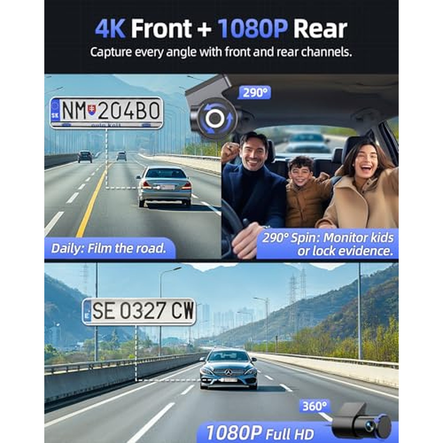 4K Dash Cam Front and Rear with 64GB Card, 1.5-Inch Display — image 3
