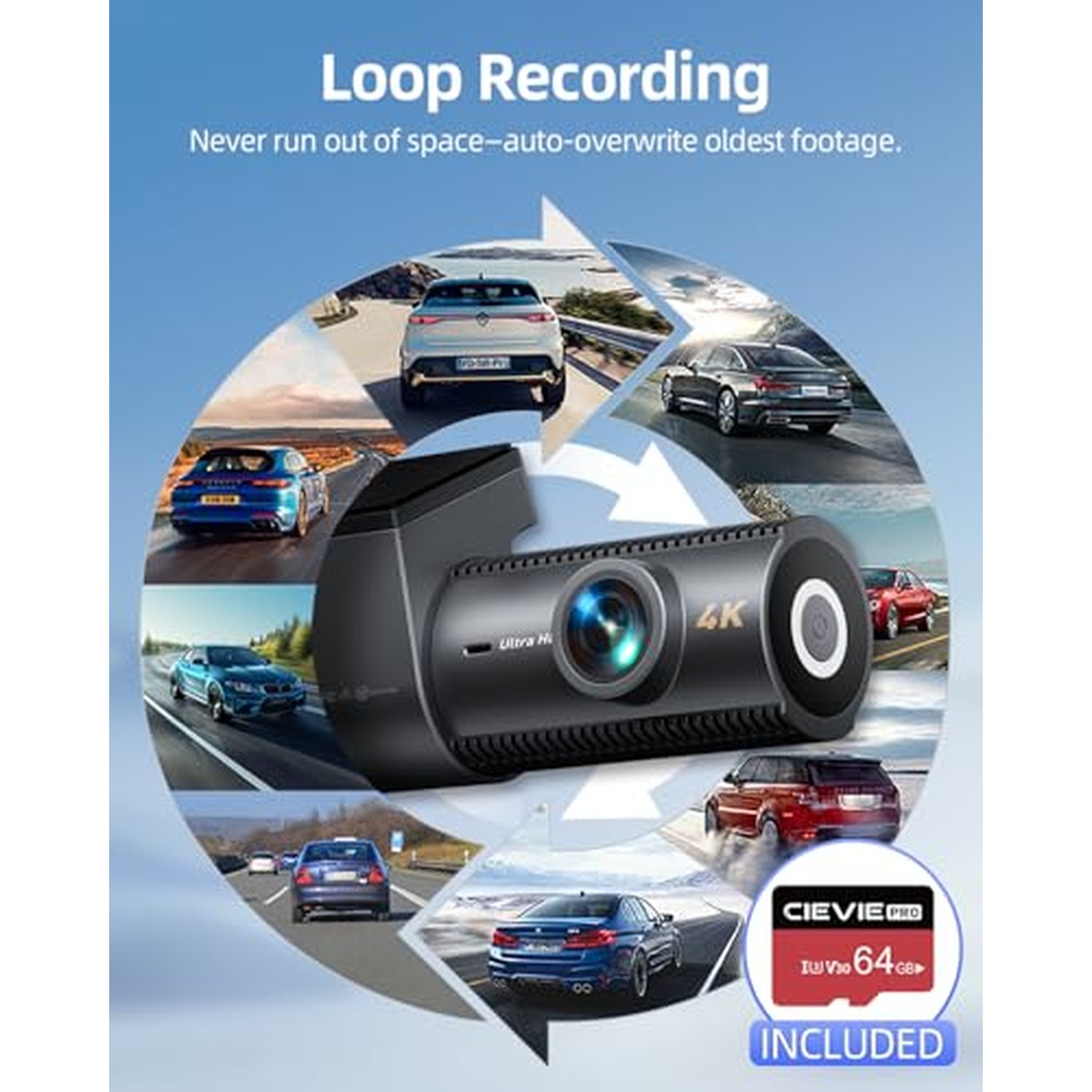 4K Dash Cam Front and Rear with 64GB Card, 1.5-Inch Display — image 4