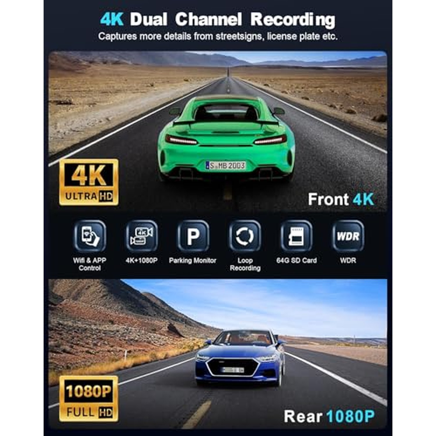 4K Dual-Channel Dash Cam Front and Rear with Time Lapse — image 3