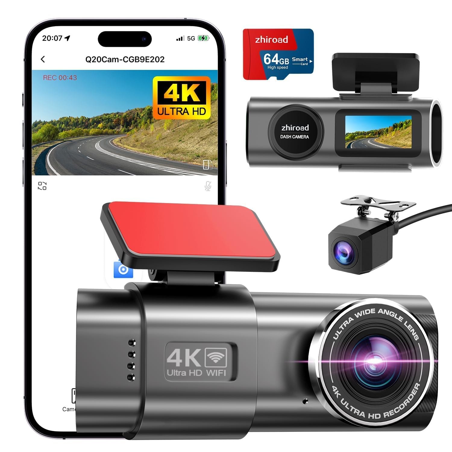 4K Dual-Channel Dash Cam Front and Rear with Time Lapse
