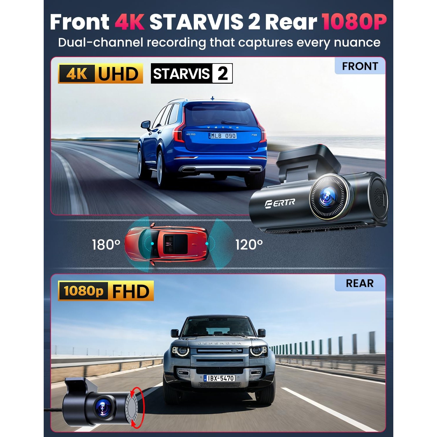 4K Dash Cam Front and Rear, 5GHz WiFi, Easy Setup — image 2