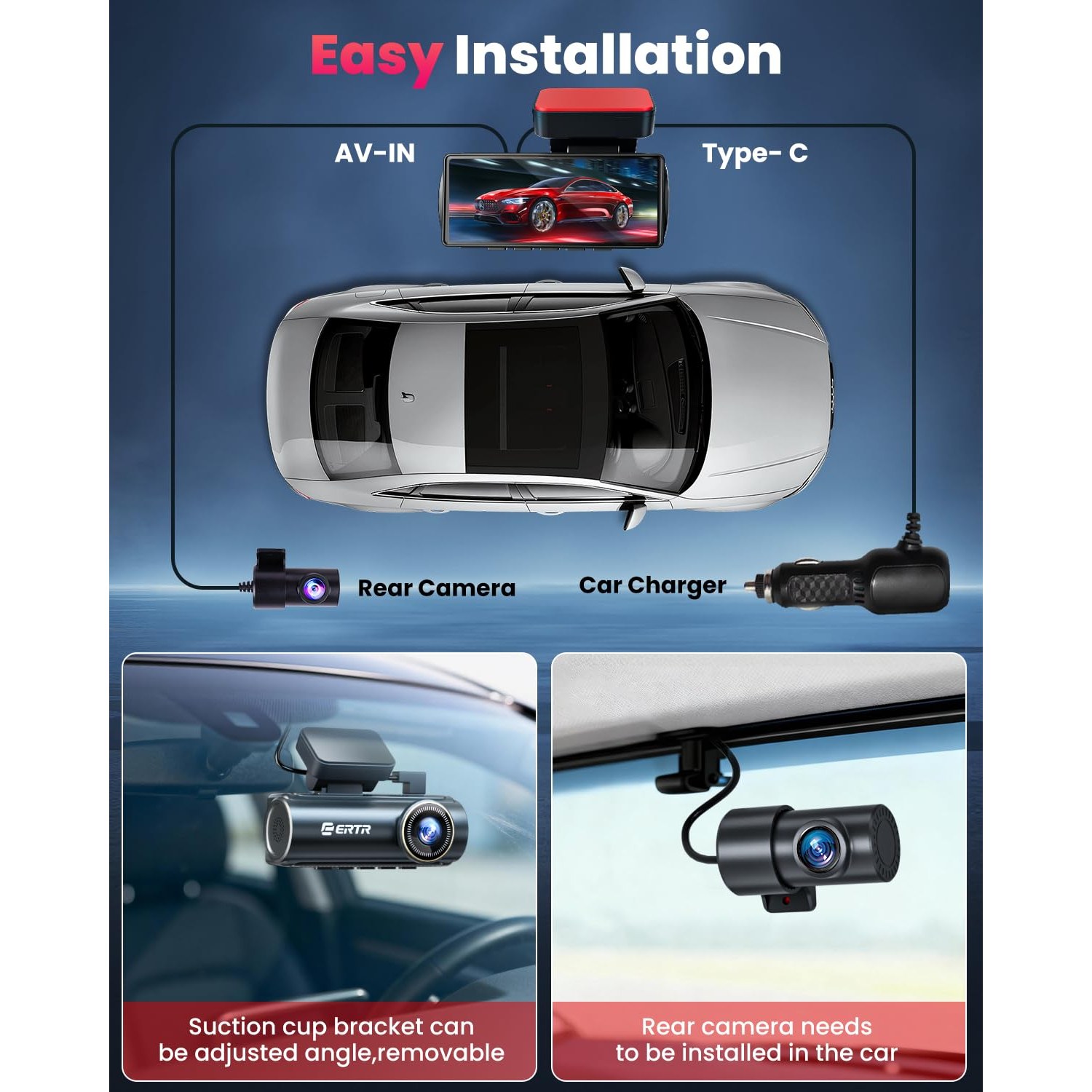 4K Dash Cam Front and Rear, 5GHz WiFi, Easy Setup — image 4