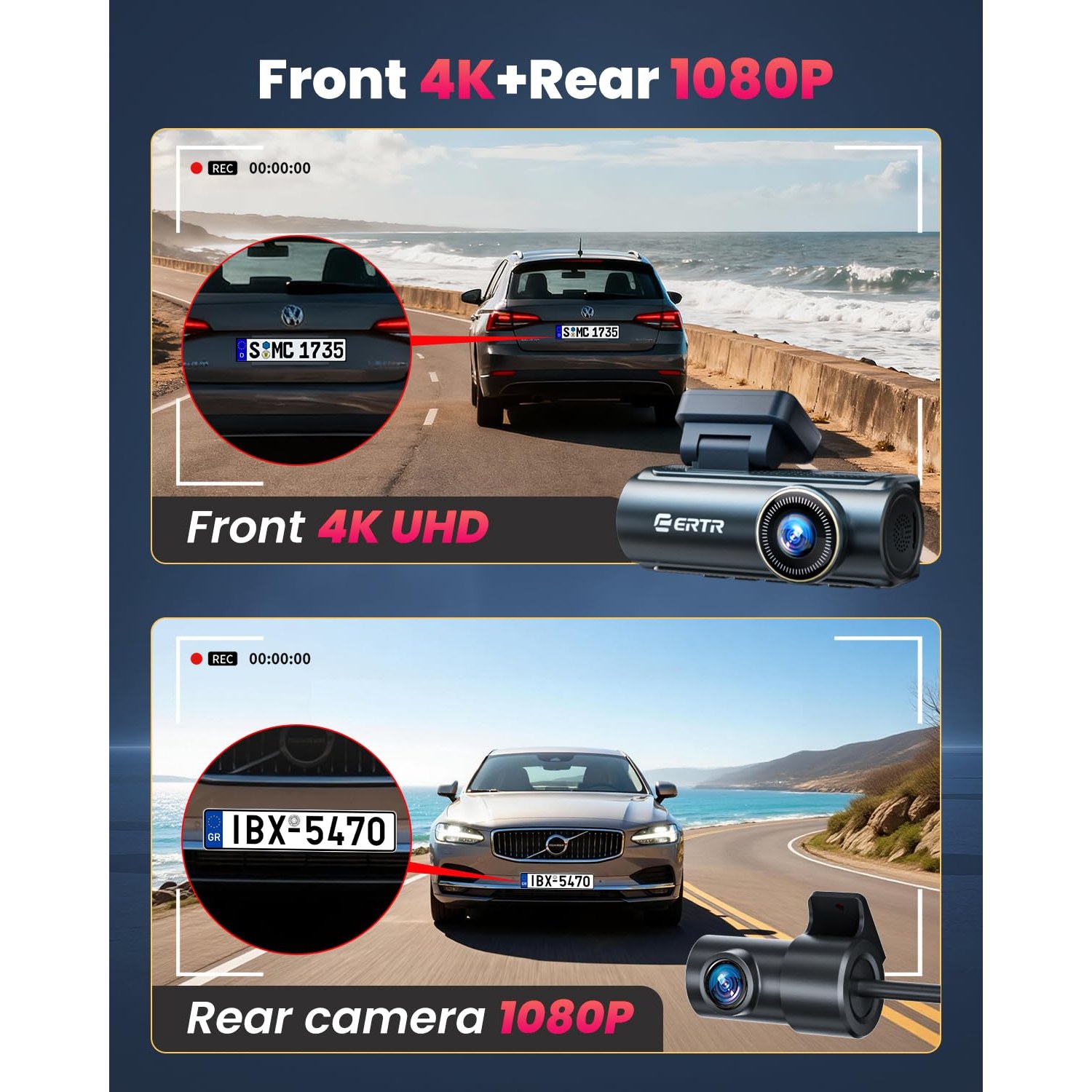 4K Dash Cam Front and Rear, 5GHz WiFi, Easy Setup — image 8
