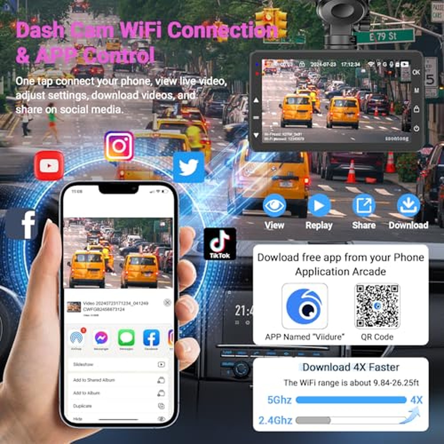 4K Front Dash Cam with 1080P Rear, 64GB Card, USB Powered — image 3