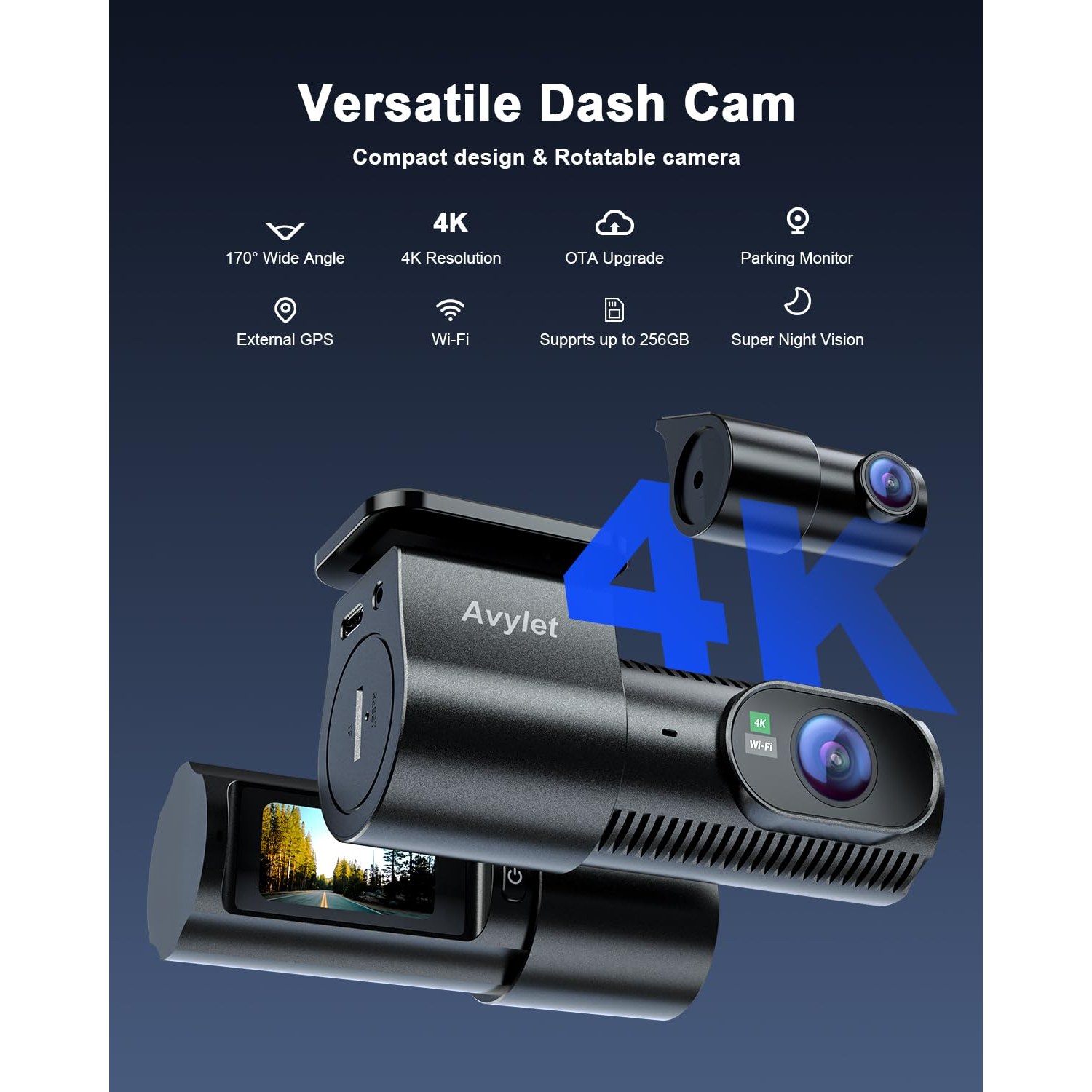 Avylet 4K+1080P Dash Cam Front and Rear — image 2