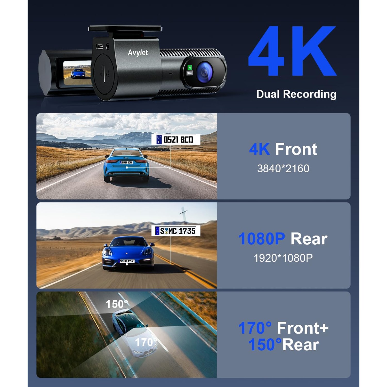 Avylet 4K+1080P Dash Cam Front and Rear — image 3