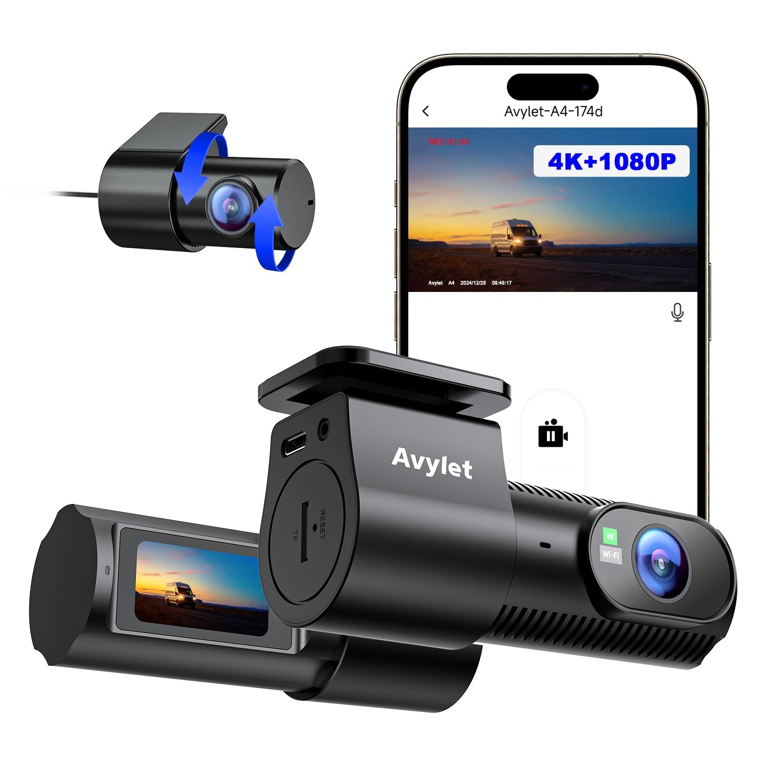 Avylet 4K+1080P Dash Cam Front and Rear