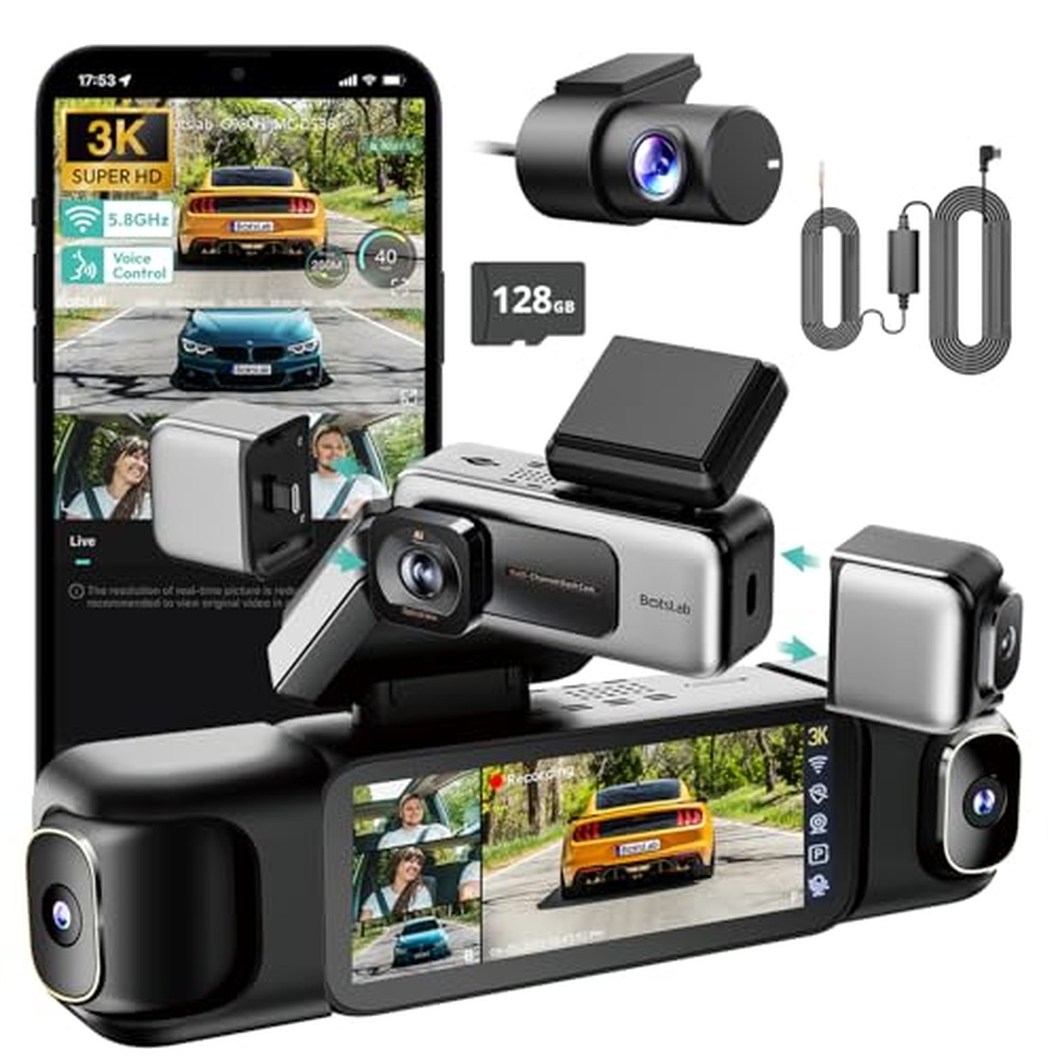 BOTSLAB 3K 4-Channel Dash Cam, 560° Wide Angle Coverage — image 2