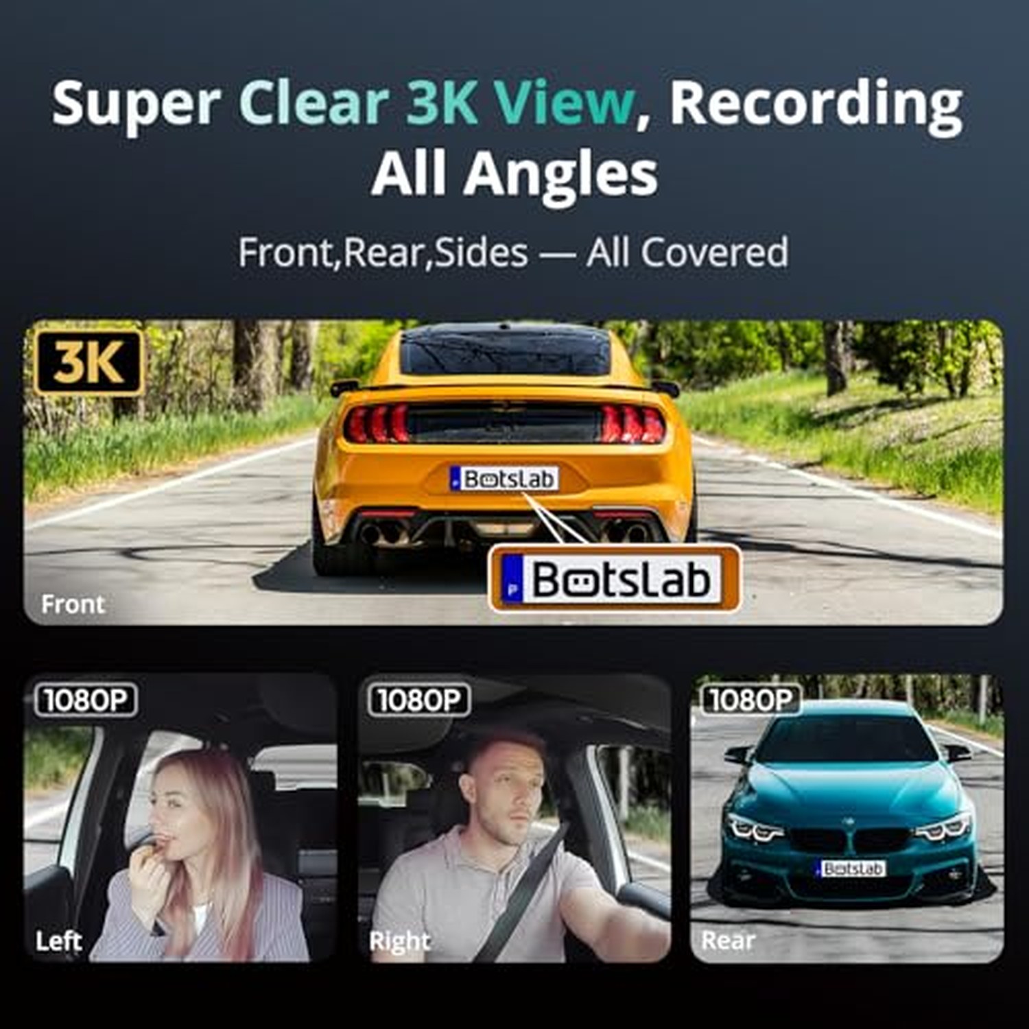 BOTSLAB 3K 4-Channel Dash Cam, 560° Wide Angle Coverage — image 3
