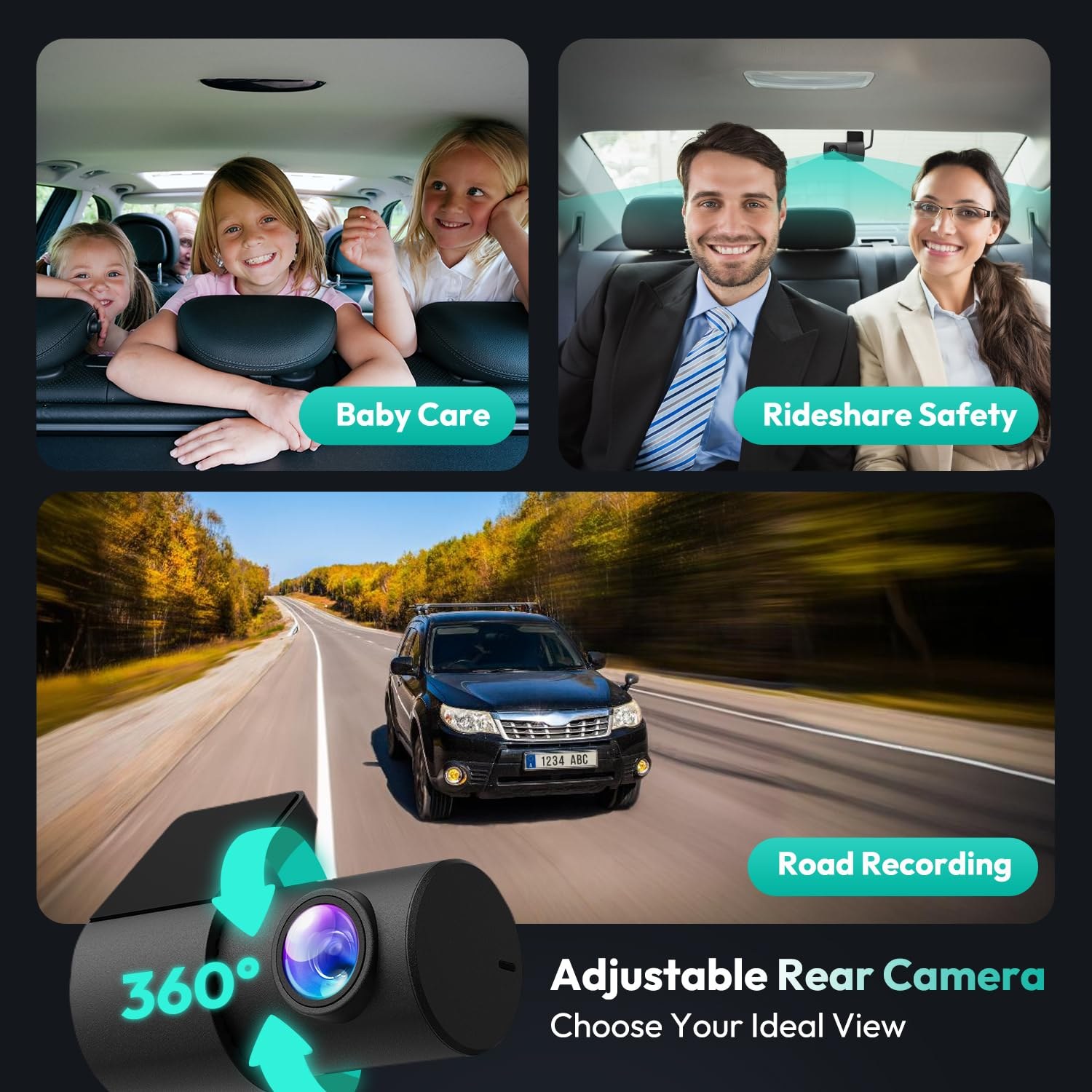 BOTSLAB 4K Dash Cam Front and Rear, 360° Rotatable Rear Camera — image 4