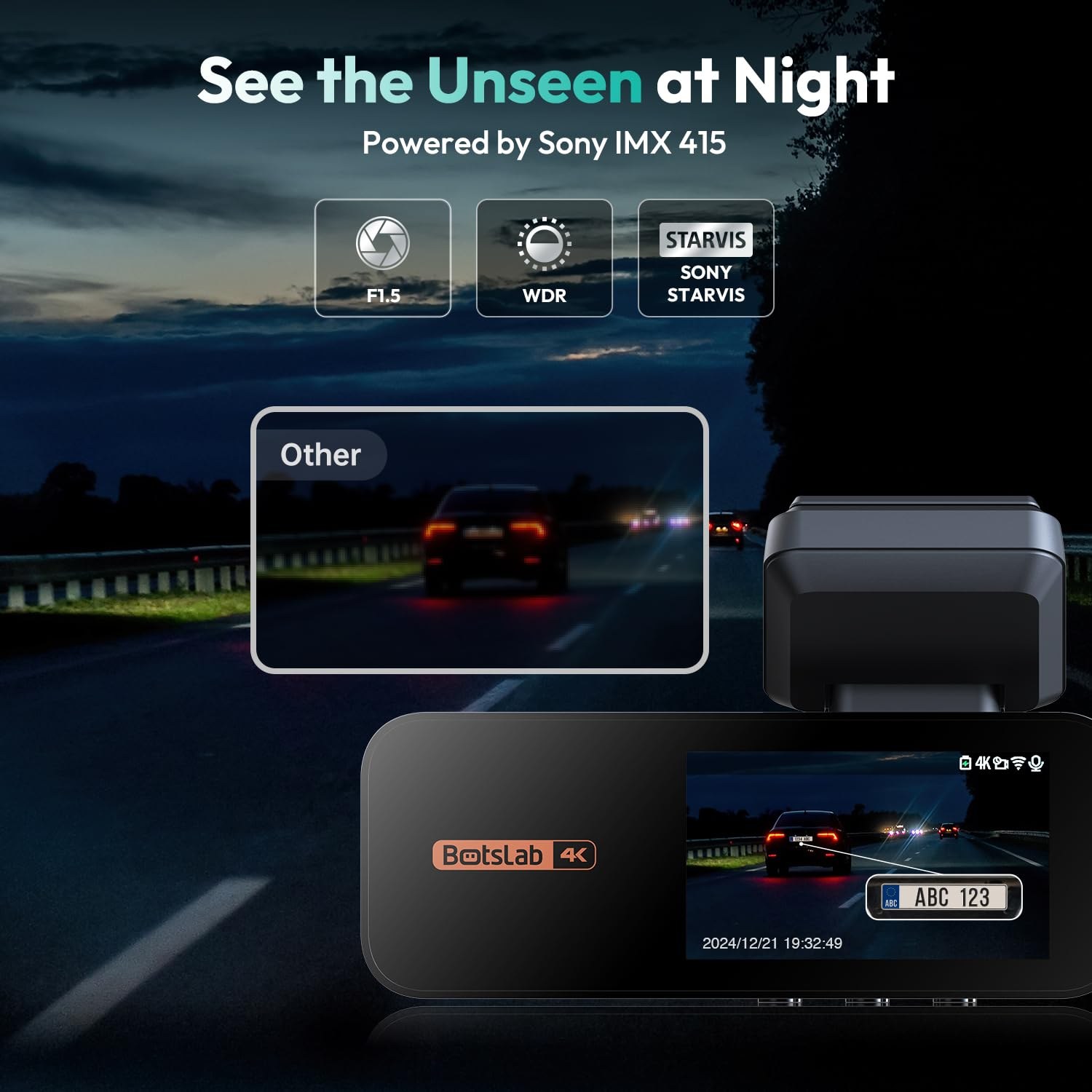 BOTSLAB 4K Dash Cam Front and Rear, 360° Rotatable Rear Camera — image 5