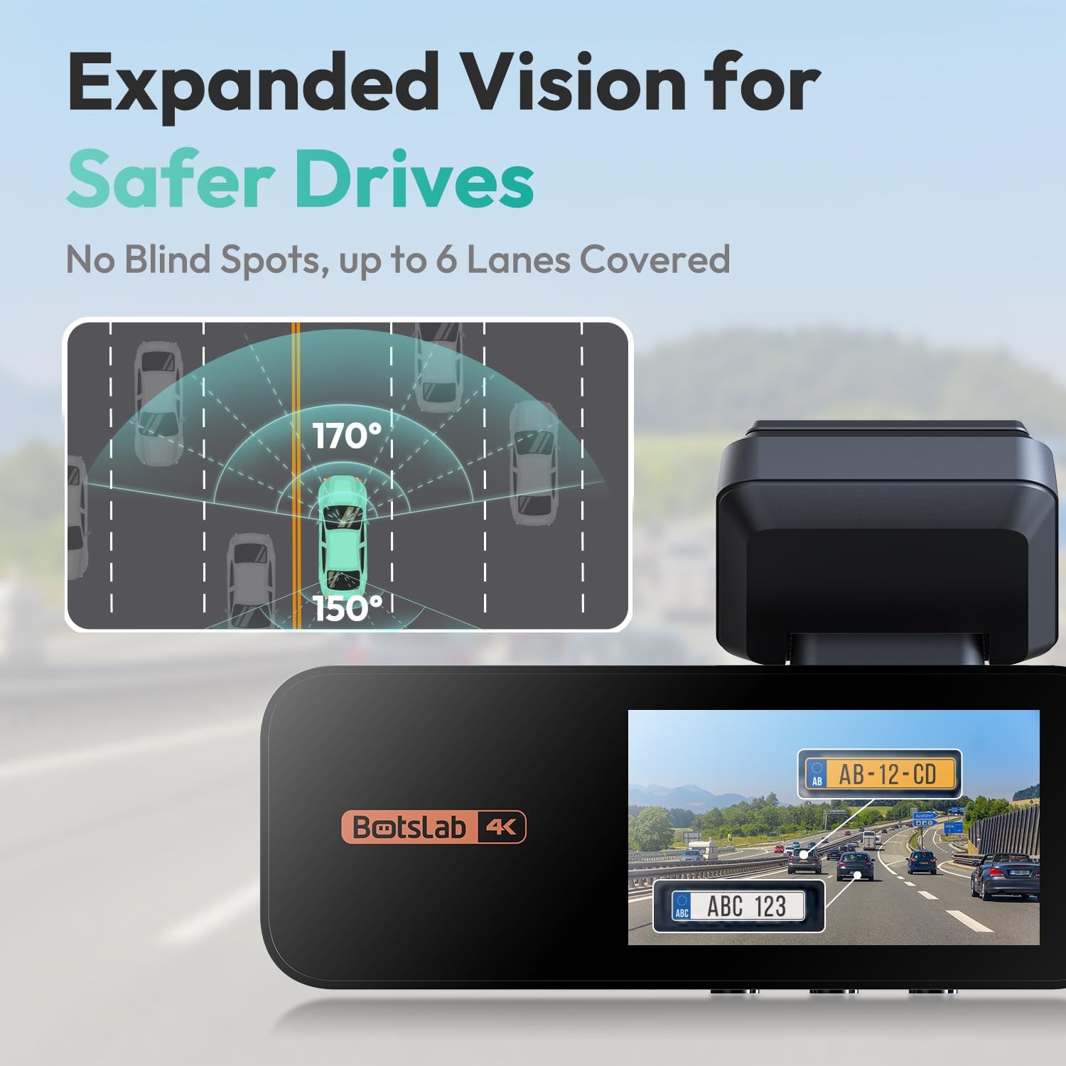BOTSLAB 4K Dash Cam Front and Rear, 360° Rotatable Rear Camera — image 6