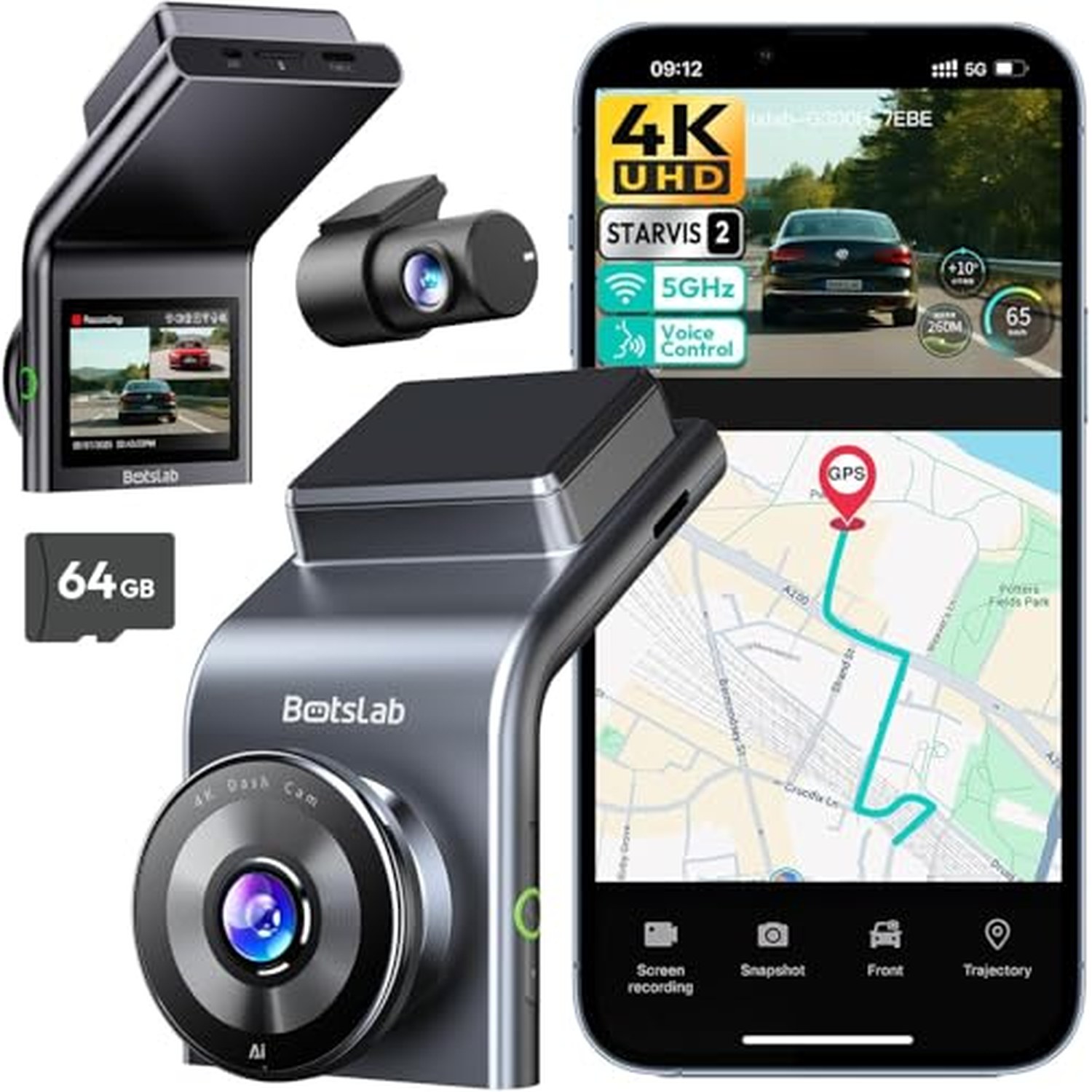 BOTSLAB 4K Dual Dash Cam Front and Rear, STARVIS 2 Sensor — image 2
