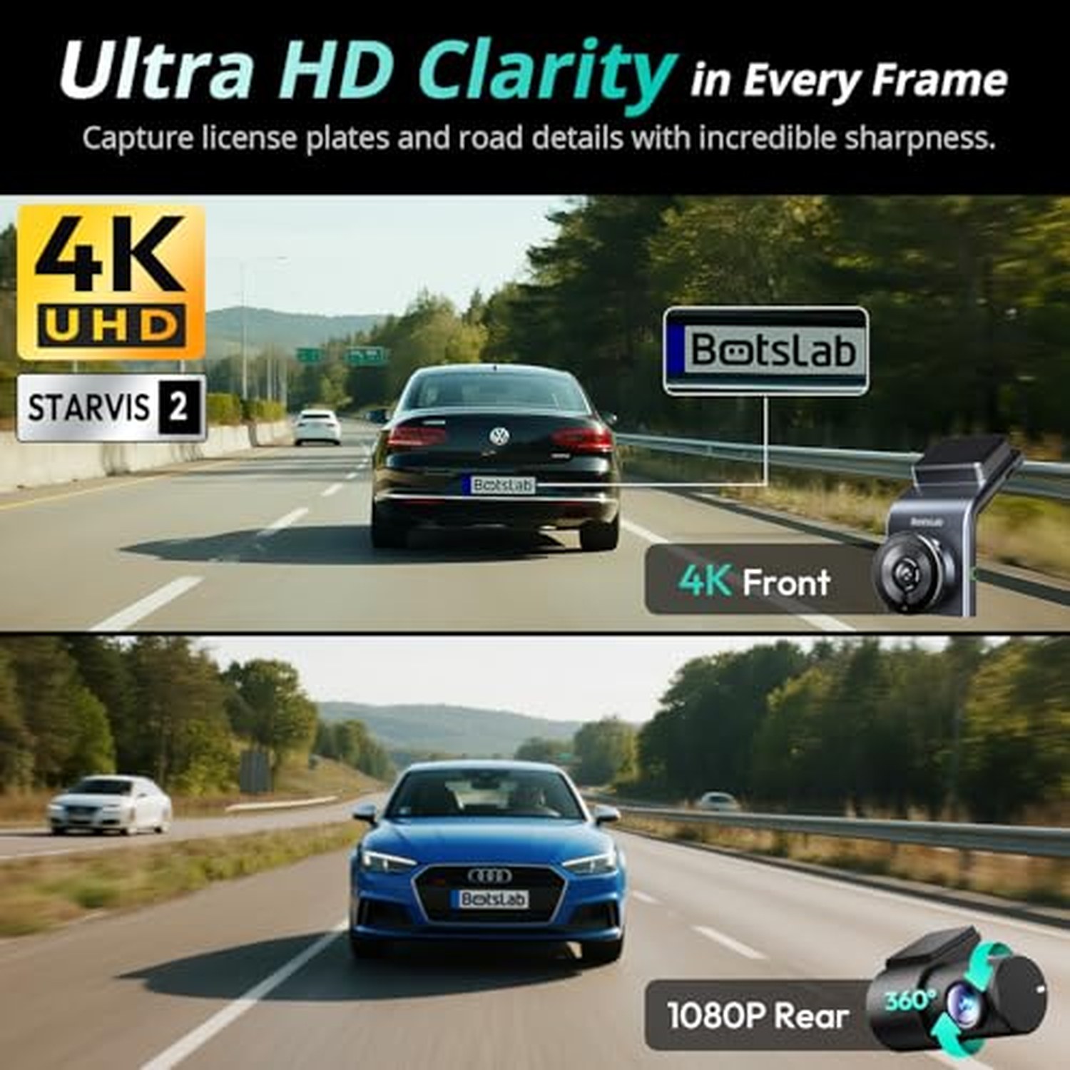 BOTSLAB 4K Dual Dash Cam Front and Rear, STARVIS 2 Sensor — image 3