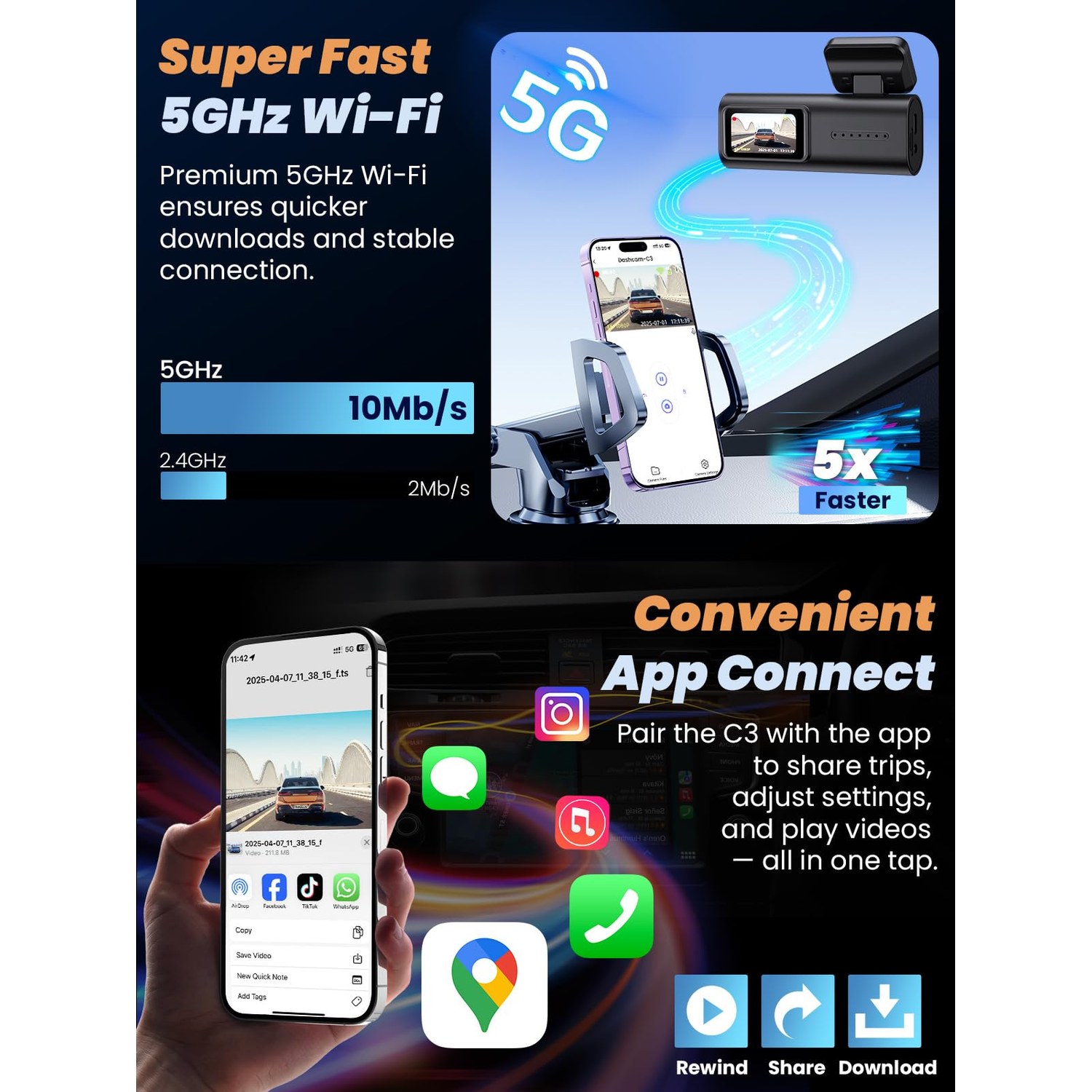 TINAZEOK C3 4K+1080P Dual Dash Cam Front and Rear — image 3