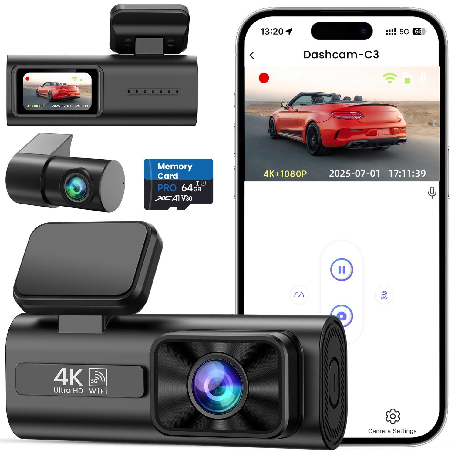 TINAZEOK C3 4K+1080P Dual Dash Cam Front and Rear