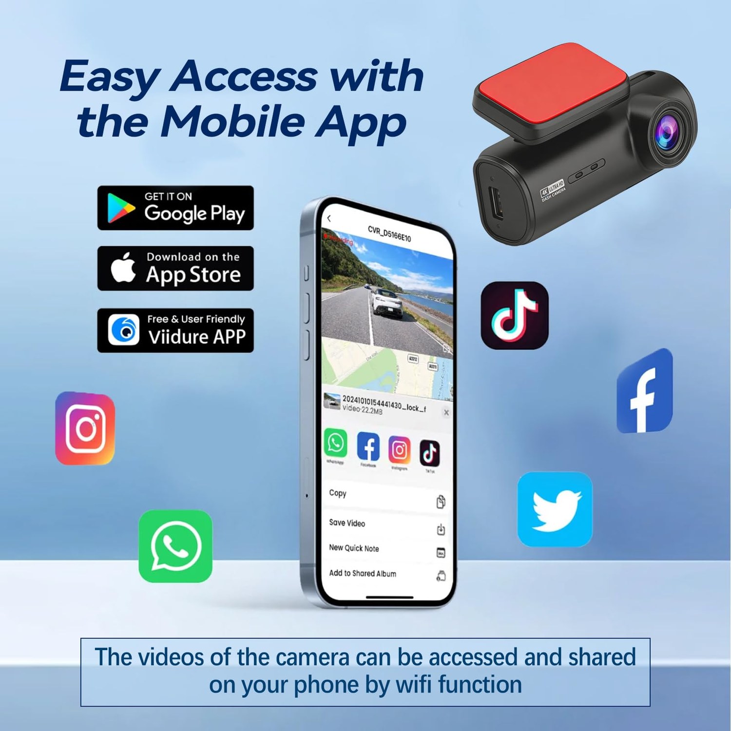 4K+1080P Dual Dash Cam Front and Rear, 3" IPS Screen — image 3