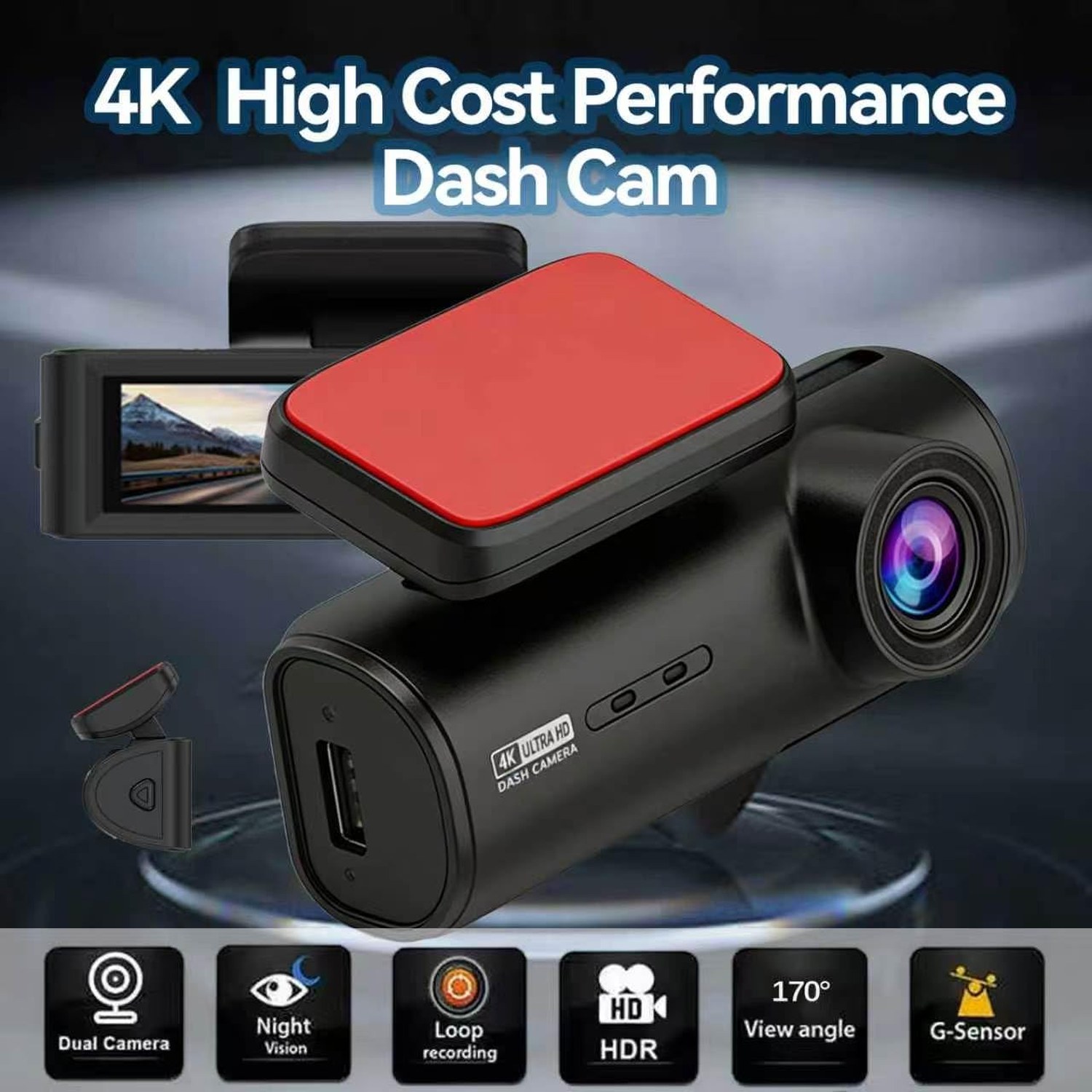 4K+1080P Dual Dash Cam Front and Rear, 3" IPS Screen — image 6