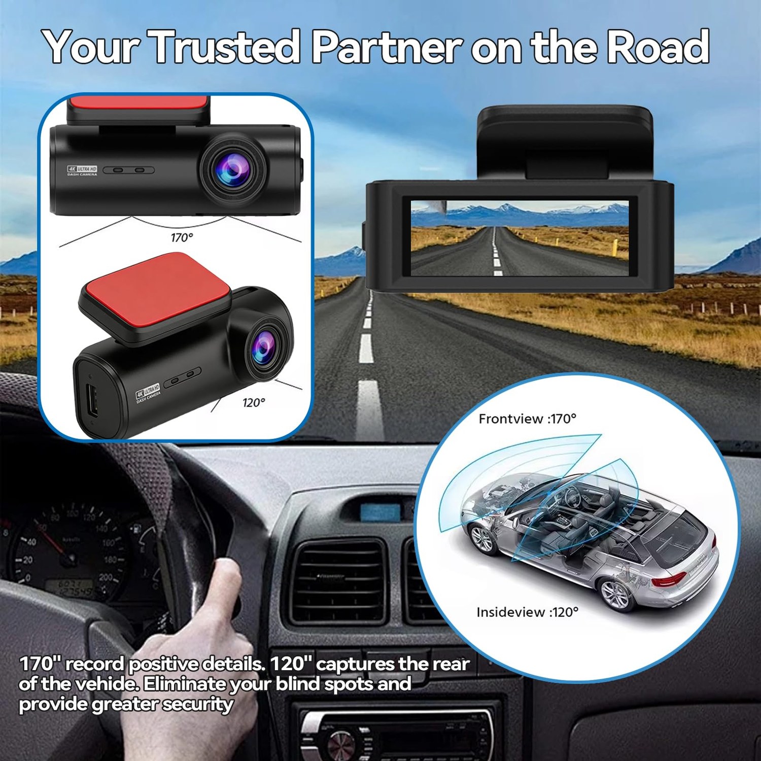 4K+1080P Dual Dash Cam Front and Rear, 3" IPS Screen — image 7