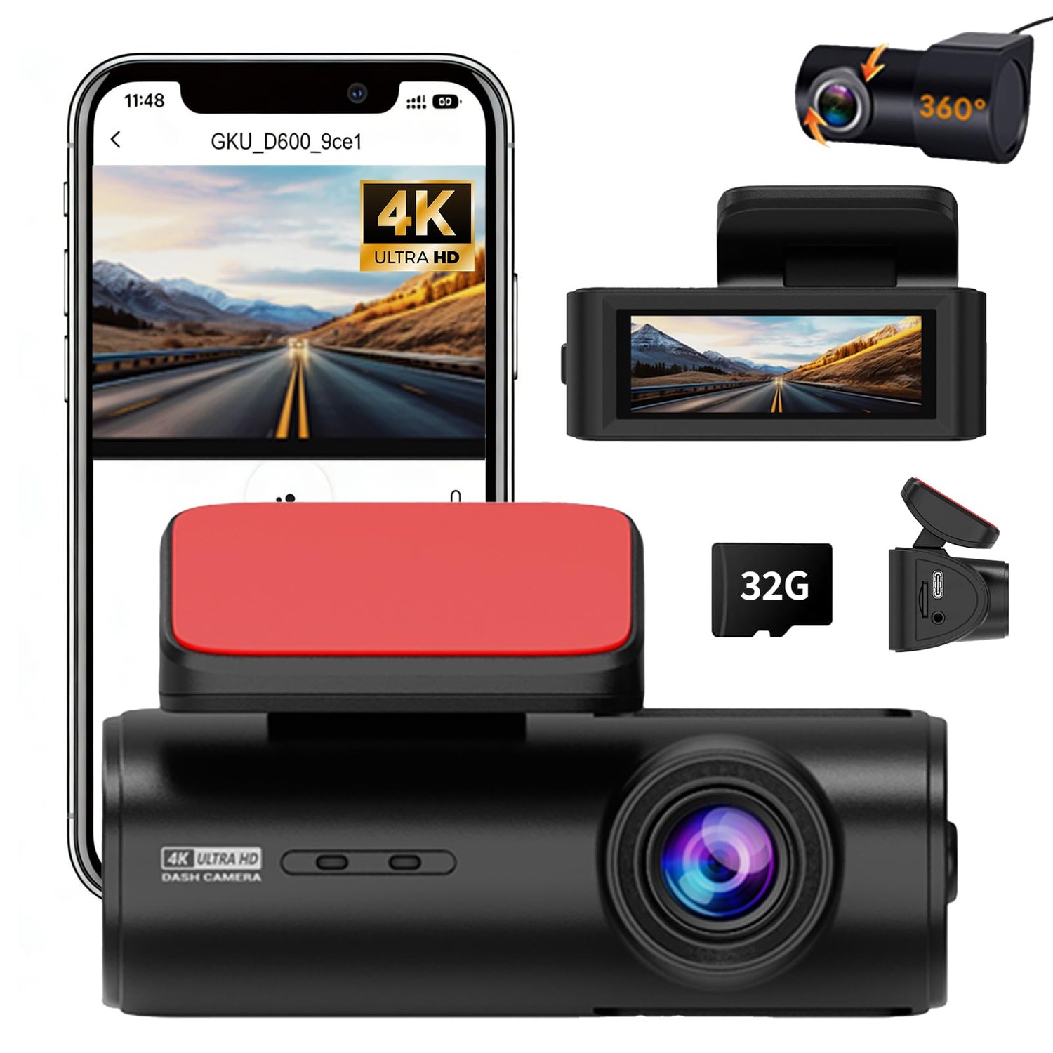 4K+1080P Dual Dash Cam Front and Rear, 3" IPS Screen