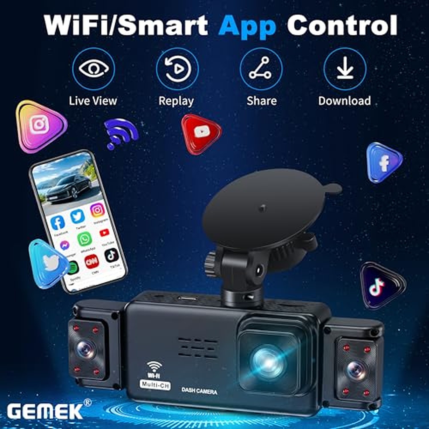 GEMEK 5-Channel Dash Cam, 360° View Front, Rear, Inside, Left and Right — image 6