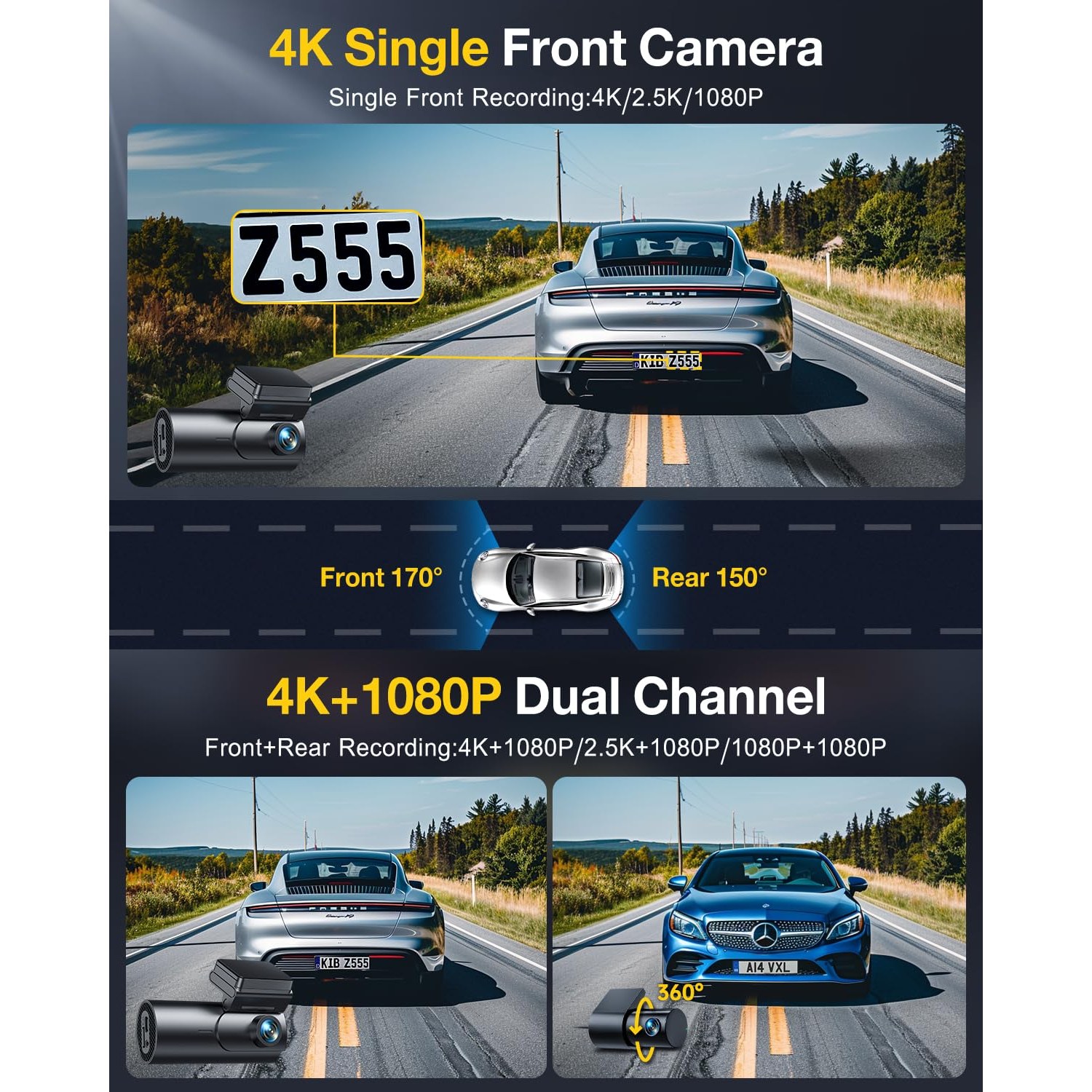 GKU 4K Dash Cam Front and Rear, 1.5" IPS Screen — image 2