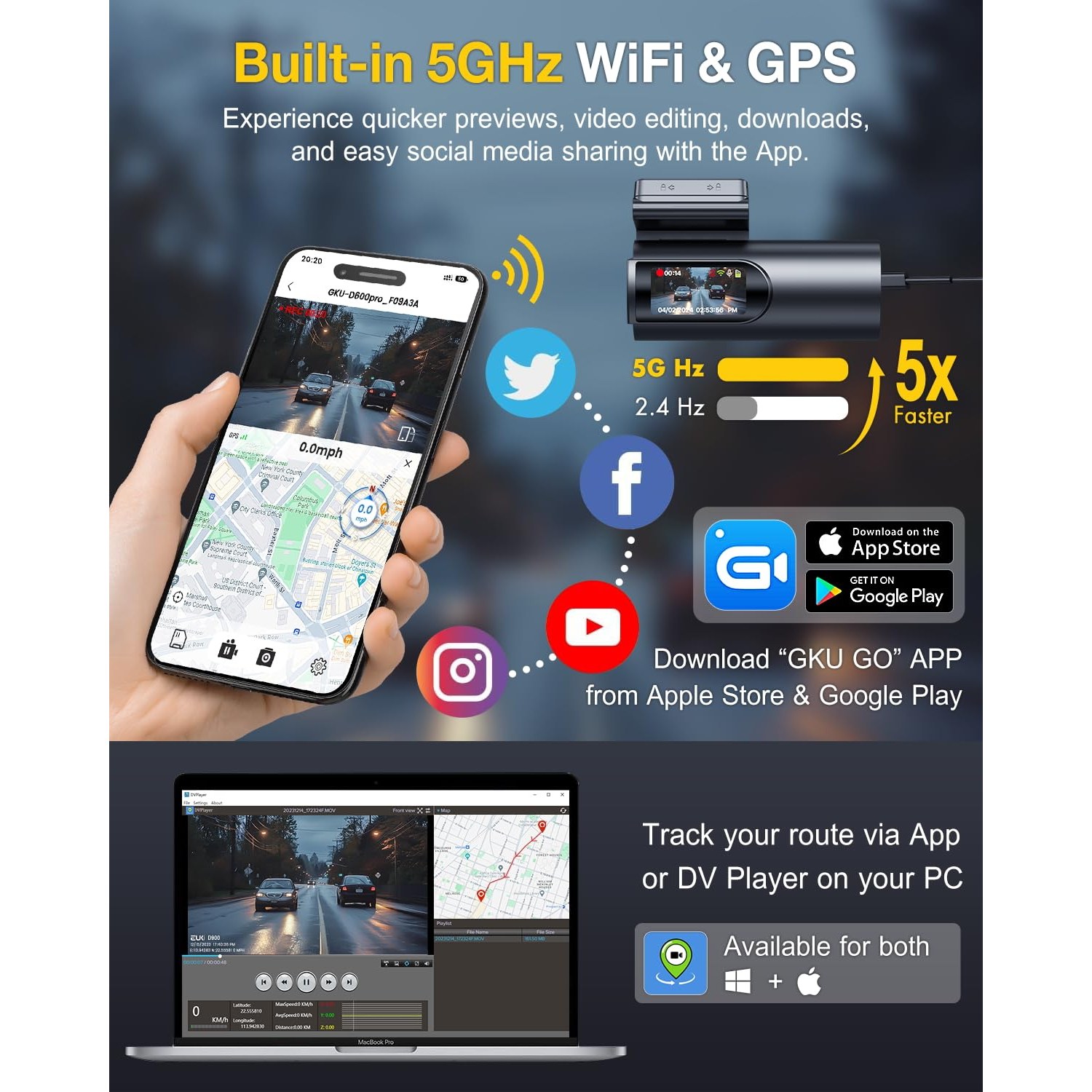 GKU 4K Dash Cam Front and Rear, 1.5" IPS Screen — image 3