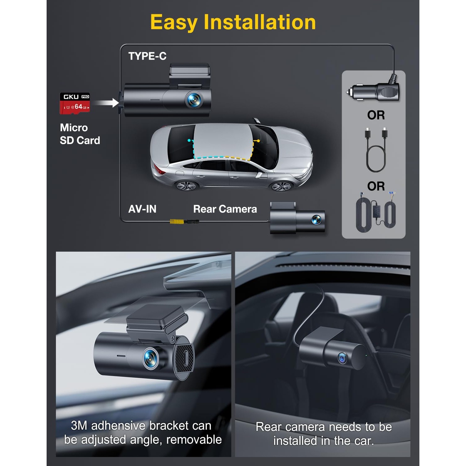 GKU 4K Dash Cam Front and Rear, 1.5" IPS Screen — image 7