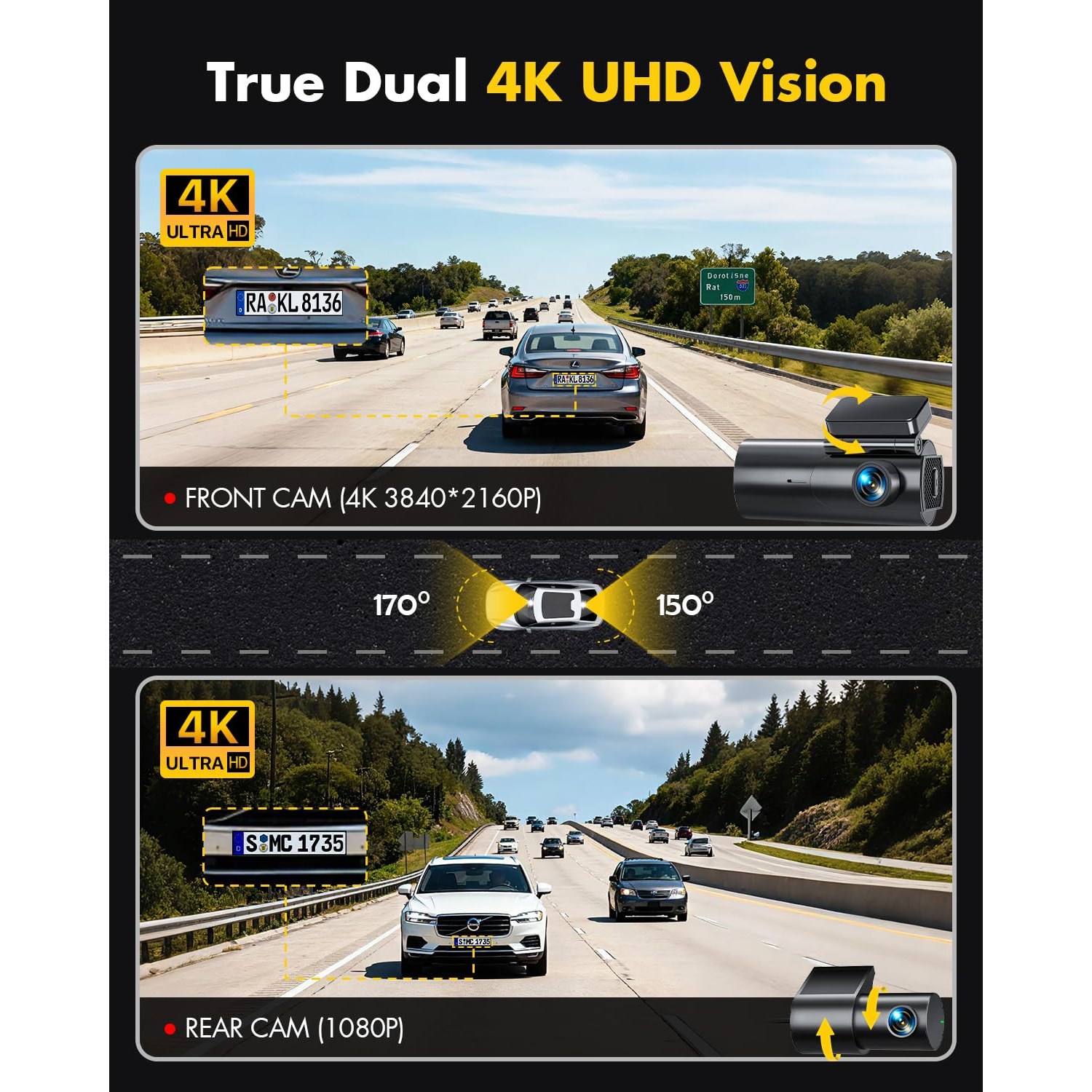 GKU 4K Dash Cam Front and Rear with 64GB Card — image 2