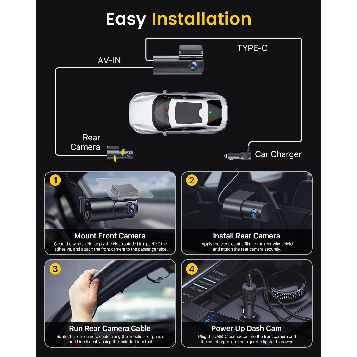 GKU 4K Dash Cam Front and Rear with 64GB Card — image 9