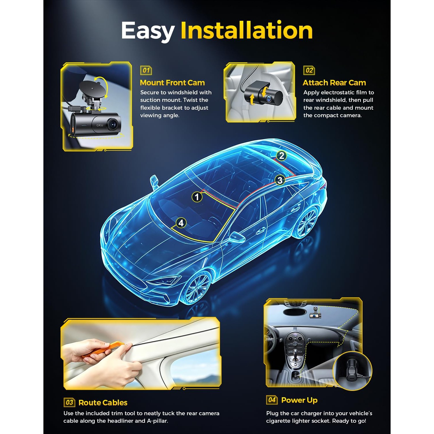 GKU 4K STARVIS 2 Dash Cam Front and Rear — image 2