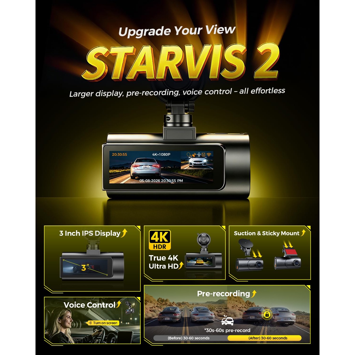 GKU 4K STARVIS 2 Dash Cam Front and Rear — image 4