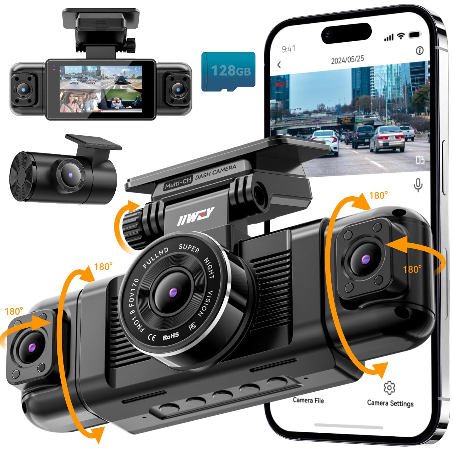 IIWEY N5 4-Channel Dash Cam, 360° View Front, Rear, Left and Right