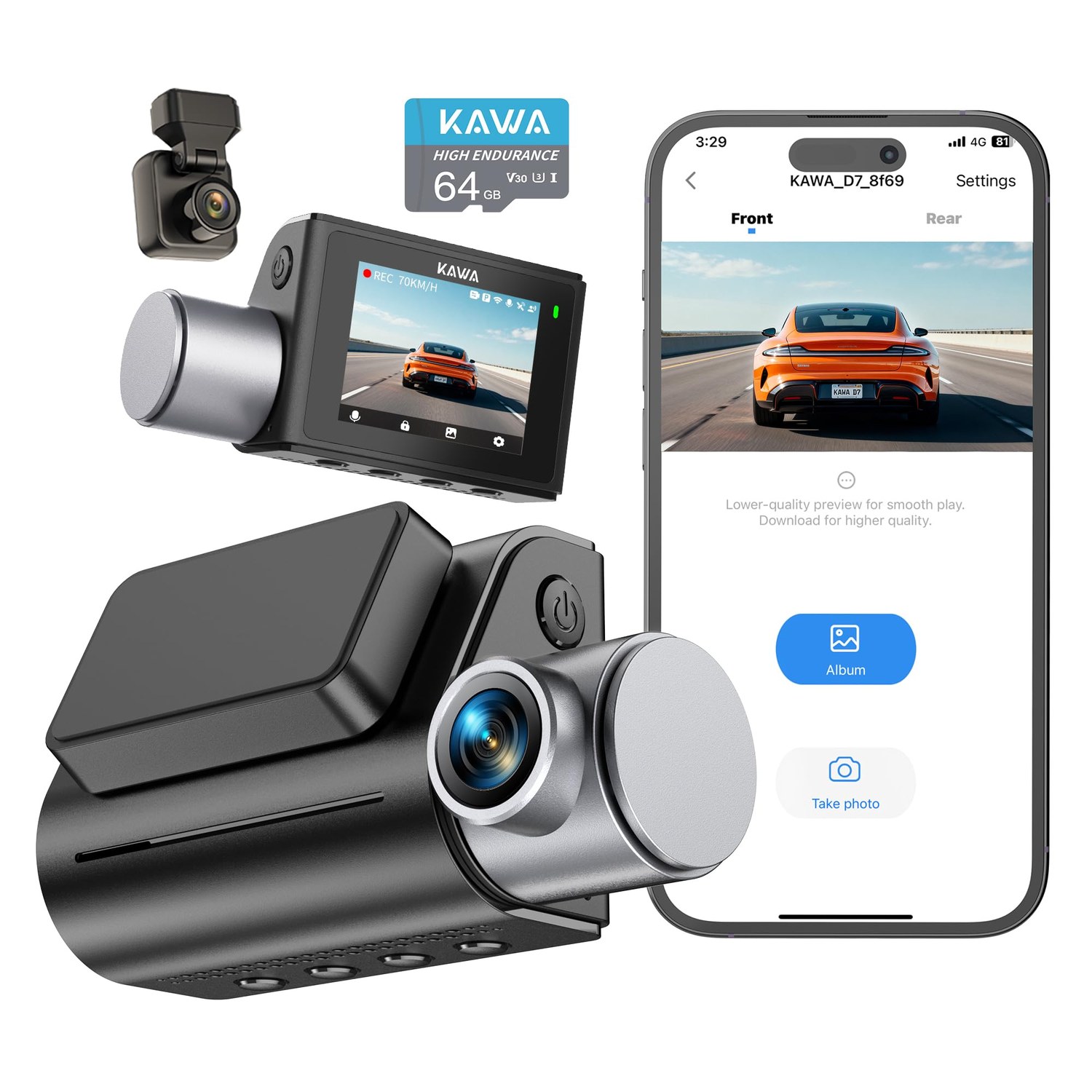 KAWA 4K Dash Cam Front and Rear, 2K HDR, Voice Control