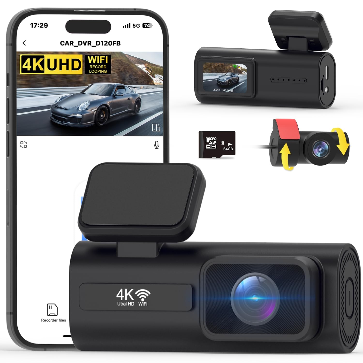 EPICFLAME Mini 4K+1080P Dash Cam Front and Rear, 1.47" IPS Screen