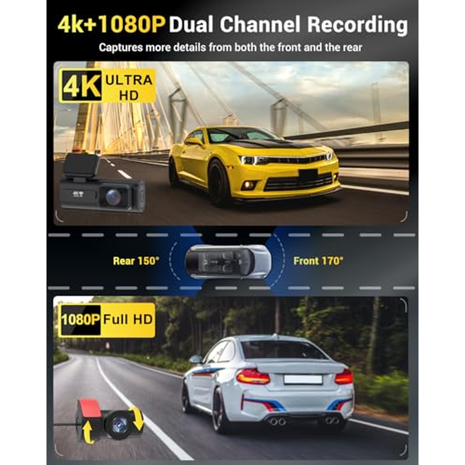 EPICFLAME Mini 4K+1080P Dash Cam Front and Rear, 1.47" IPS Screen — image 3