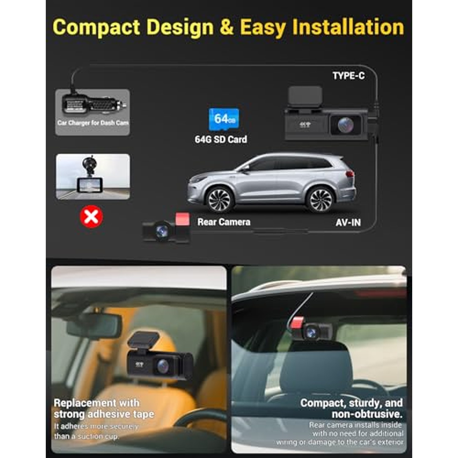 EPICFLAME Mini 4K+1080P Dash Cam Front and Rear, 1.47" IPS Screen — image 4
