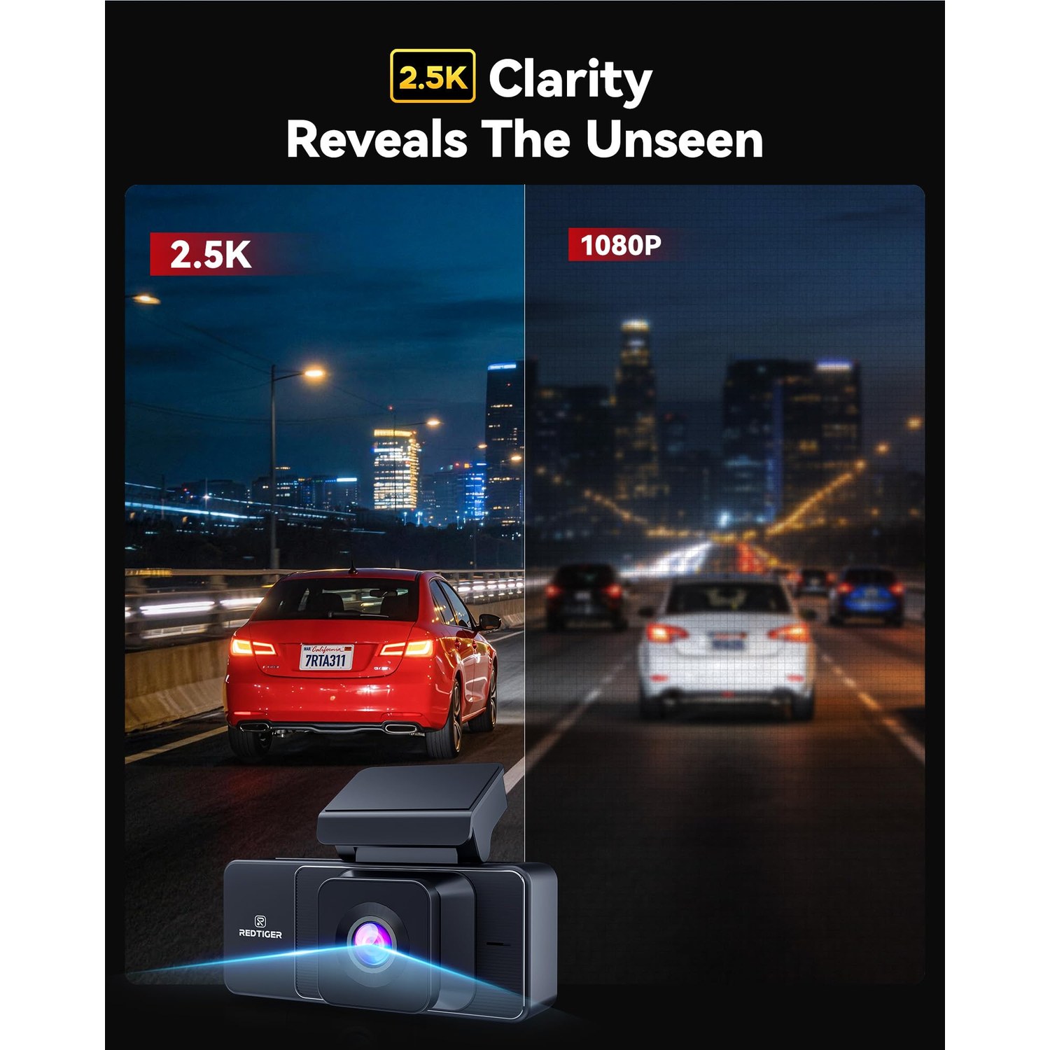 REDTIGER A3 2.5K 3-Channel Dash Cam Front, Rear and Inside — image 3