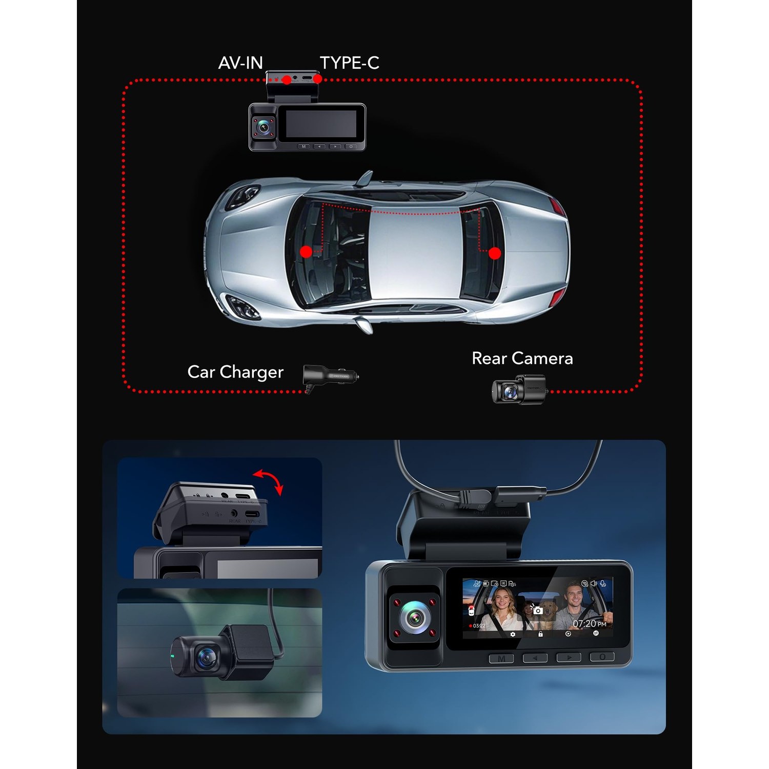 REDTIGER A3 2.5K 3-Channel Dash Cam Front, Rear and Inside — image 7