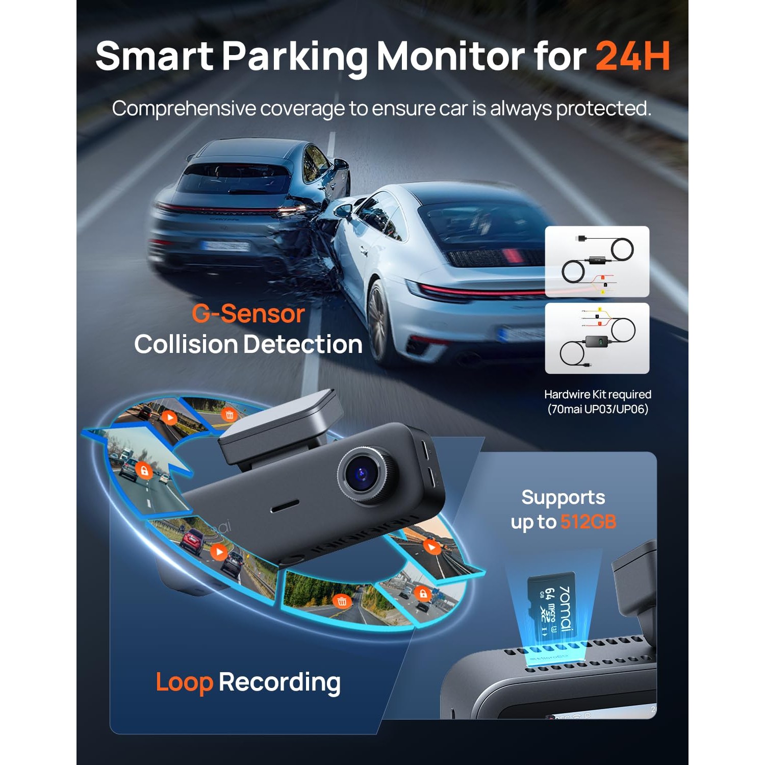 70mai T800E 4K 3-Channel Dash Cam Front, Rear and Inside — image 6