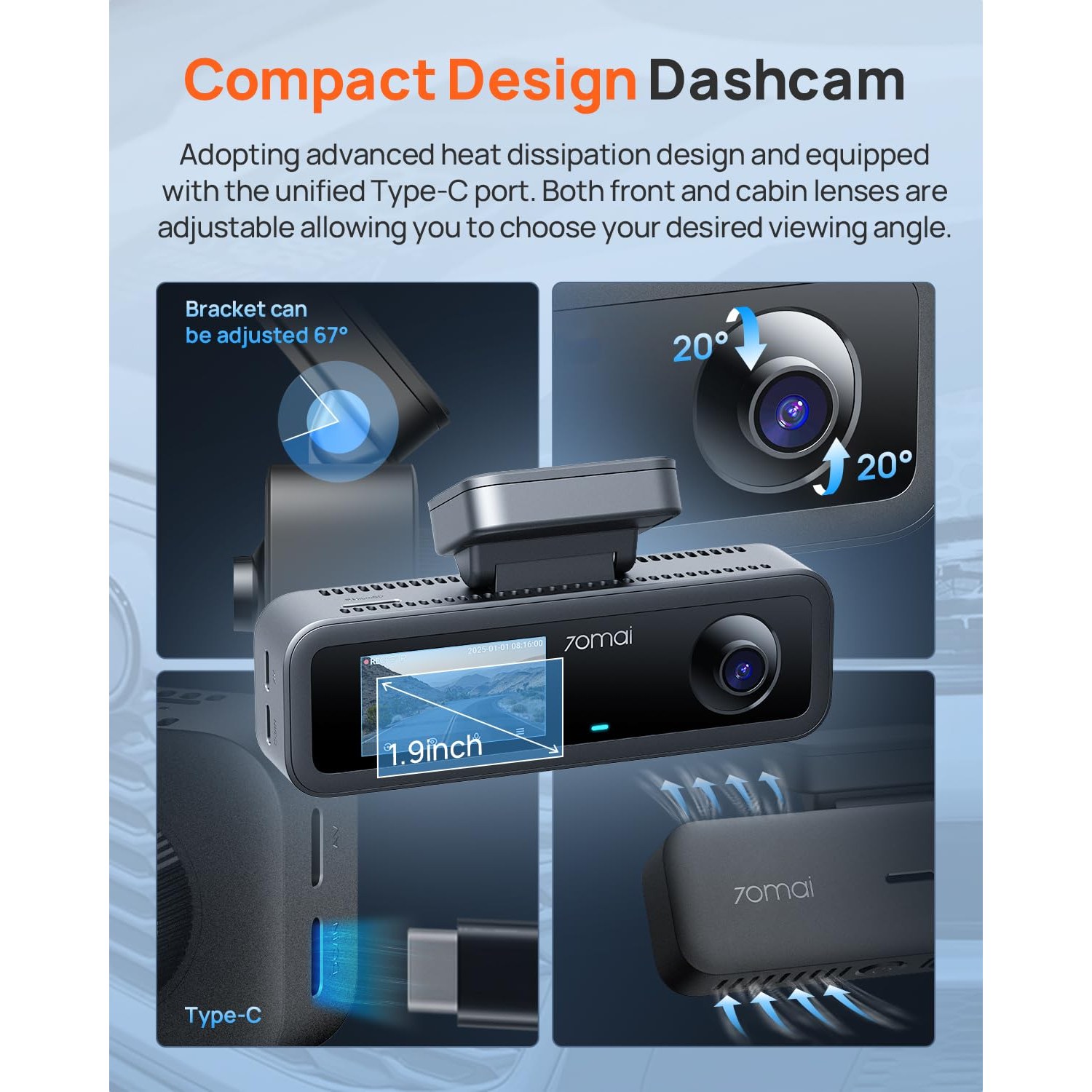 70mai T800E 4K 3-Channel Dash Cam Front, Rear and Inside — image 8