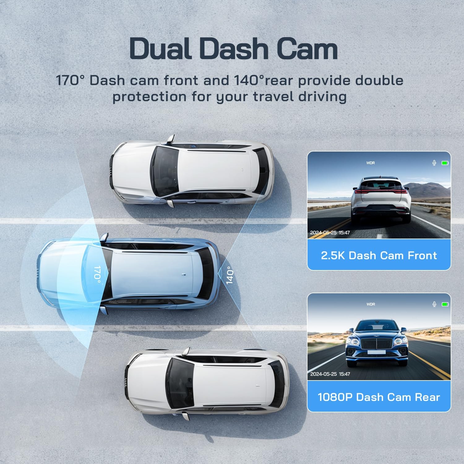 WOLFANG 2.5K Dash Cam Front and Rear, 1440P — image 5